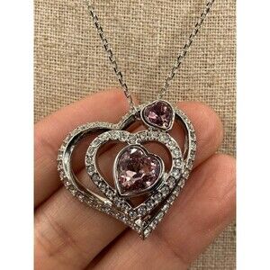 Swarovski pink heart pendant Necklace 18"